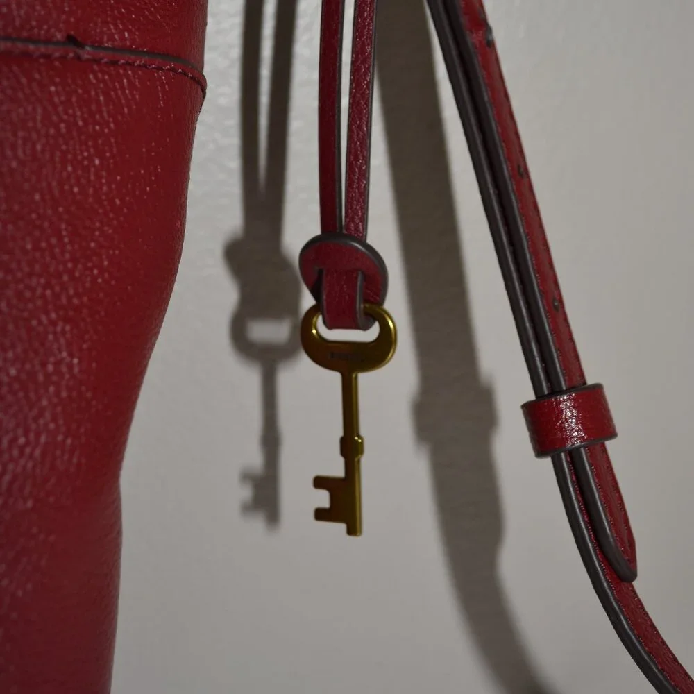 Fossil Talulla Red Velvet Brandy Leather NWT $230 Crossbody Hobo Bag